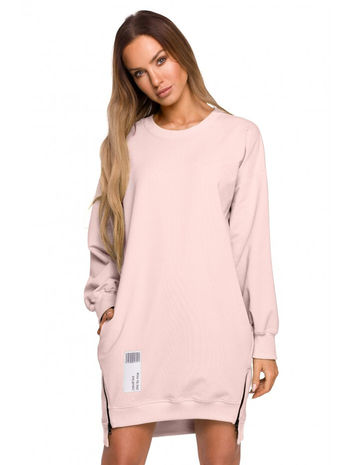 Moe M676 Svetrová tunika so zipsami - cukríkovo ružová