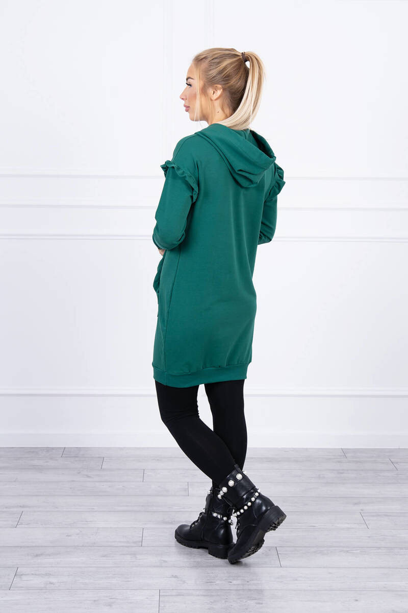 K-Fashion Šaty s ozdobnými volánikmi a kapucňou zelenej farby