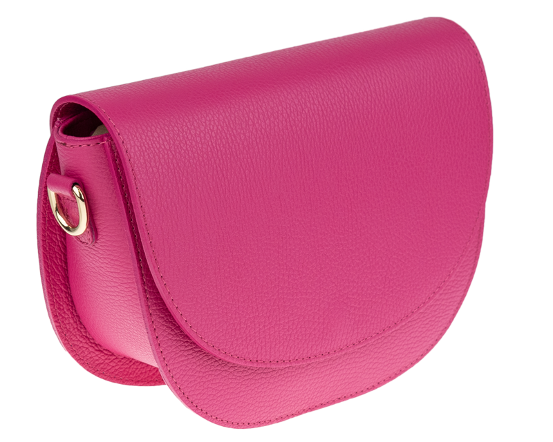 Ružová kožená talianska crossbody kabelka Ramona Fuxia s prídavným pruhom II NovaKabelka.sk