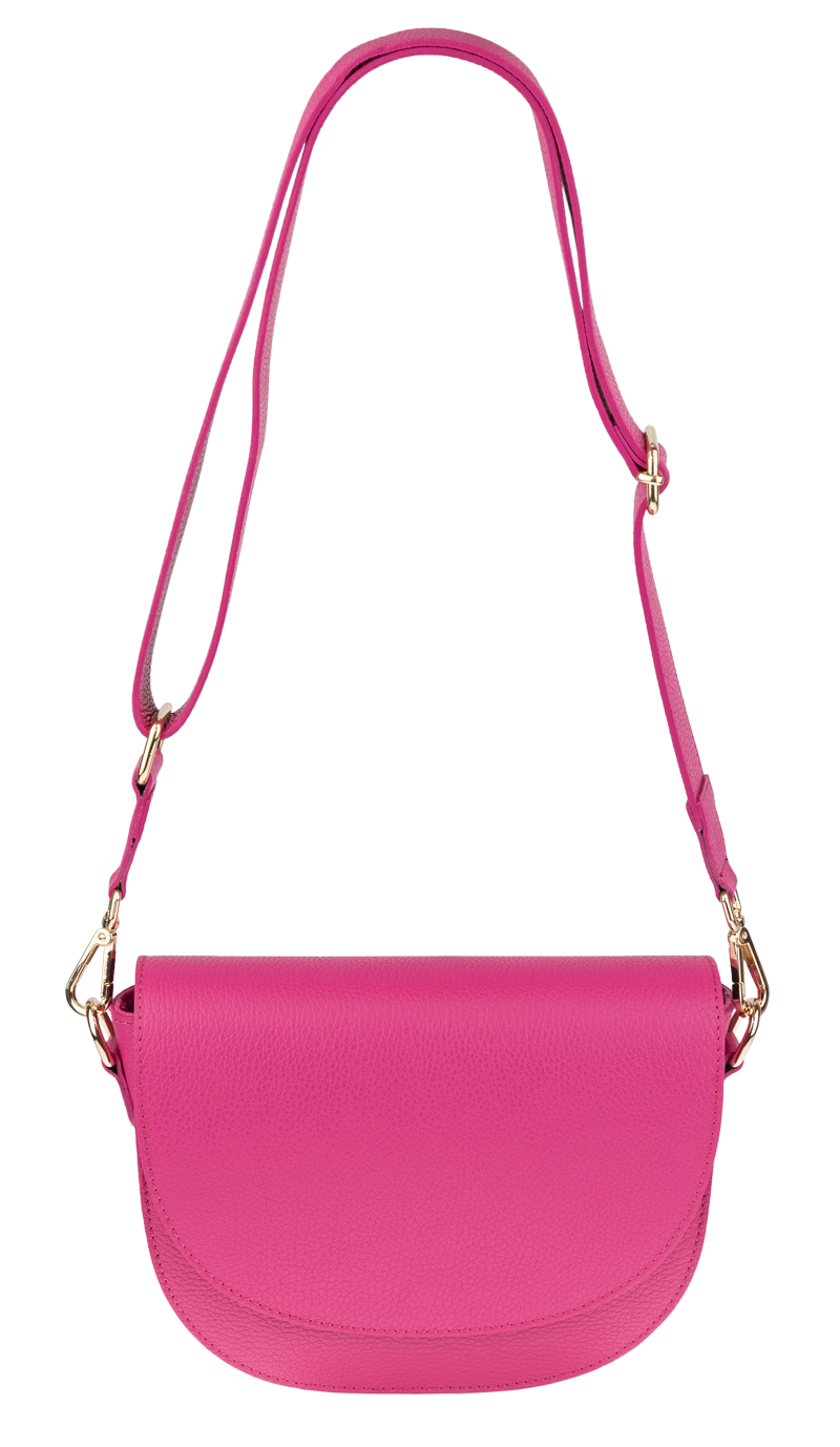 Ružová kožená talianska crossbody kabelka Ramona Fuxia s prídavným pruhom II NovaKabelka.sk