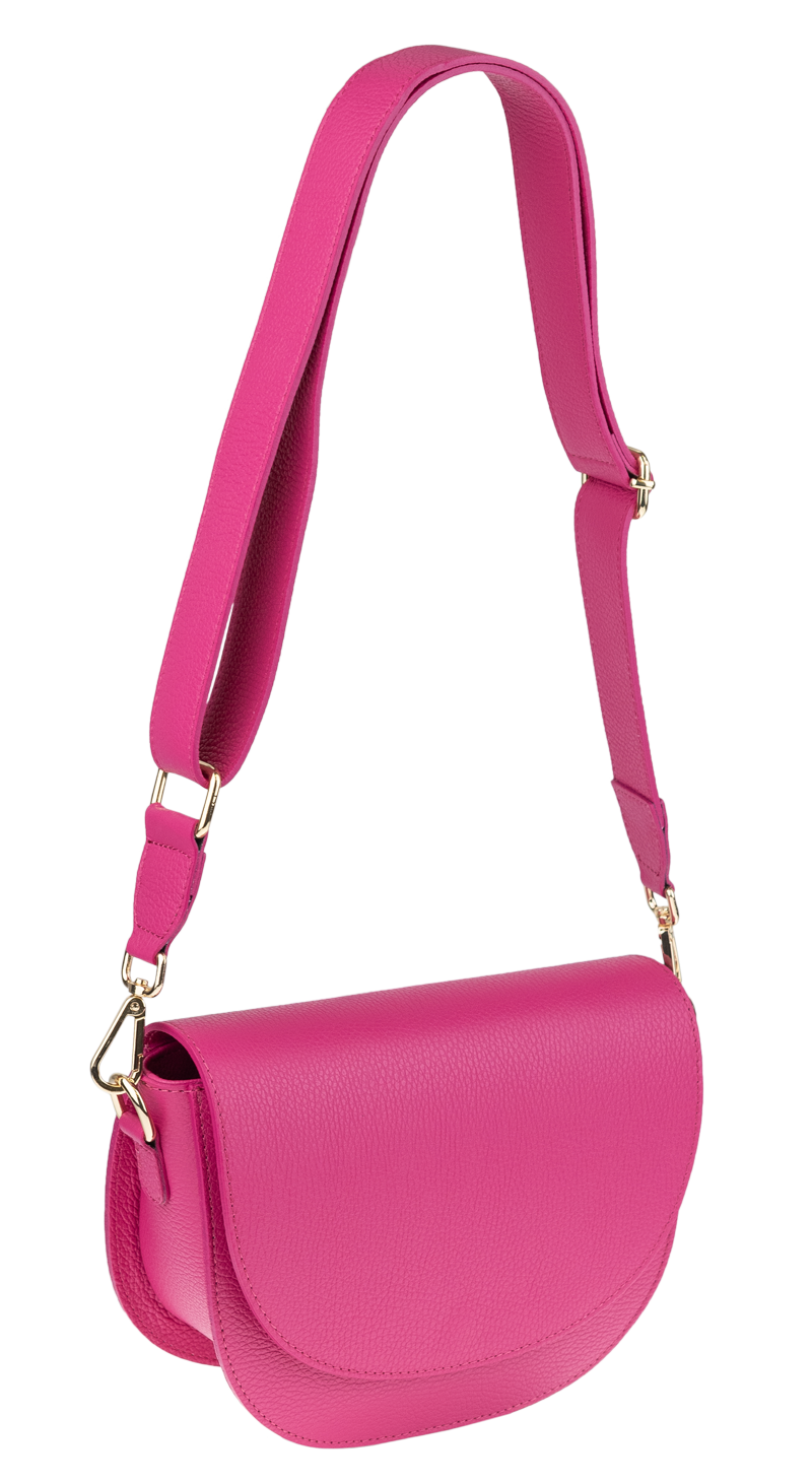 Ružová kožená talianska crossbody kabelka Ramona Fuxia s prídavným pruhom II NovaKabelka.sk