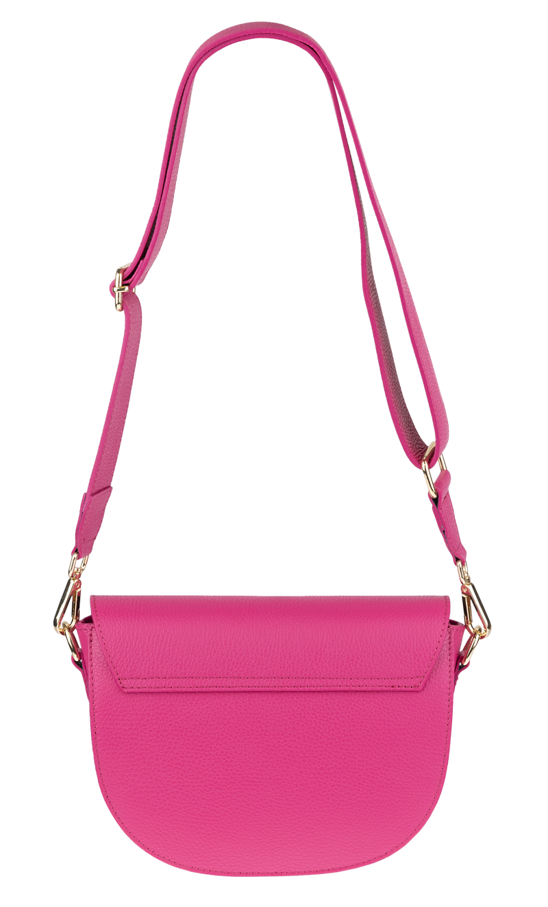 Ružová kožená talianska crossbody kabelka Ramona Fuxia s prídavným pruhom II NovaKabelka.sk