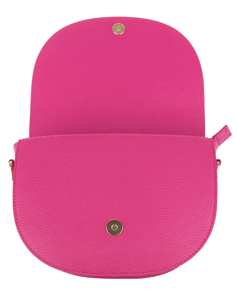 Ružová kožená talianska crossbody kabelka Ramona Fuxia s prídavným pruhom II NovaKabelka.sk