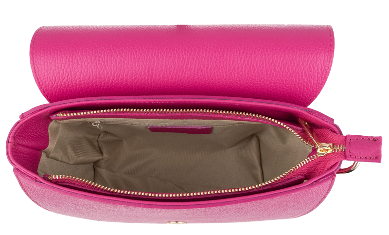 Ružová kožená talianska crossbody kabelka Ramona Fuxia s prídavným pruhom II NovaKabelka.sk