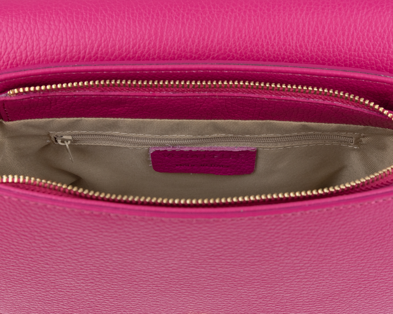 Ružová kožená talianska crossbody kabelka Ramona Fuxia s prídavným pruhom II NovaKabelka.sk