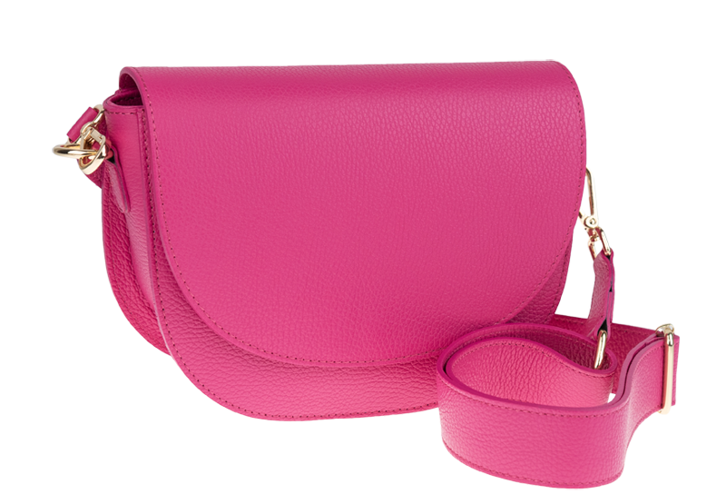 Ružová kožená talianska crossbody kabelka Ramona Fuxia s prídavným pruhom II NovaKabelka.sk