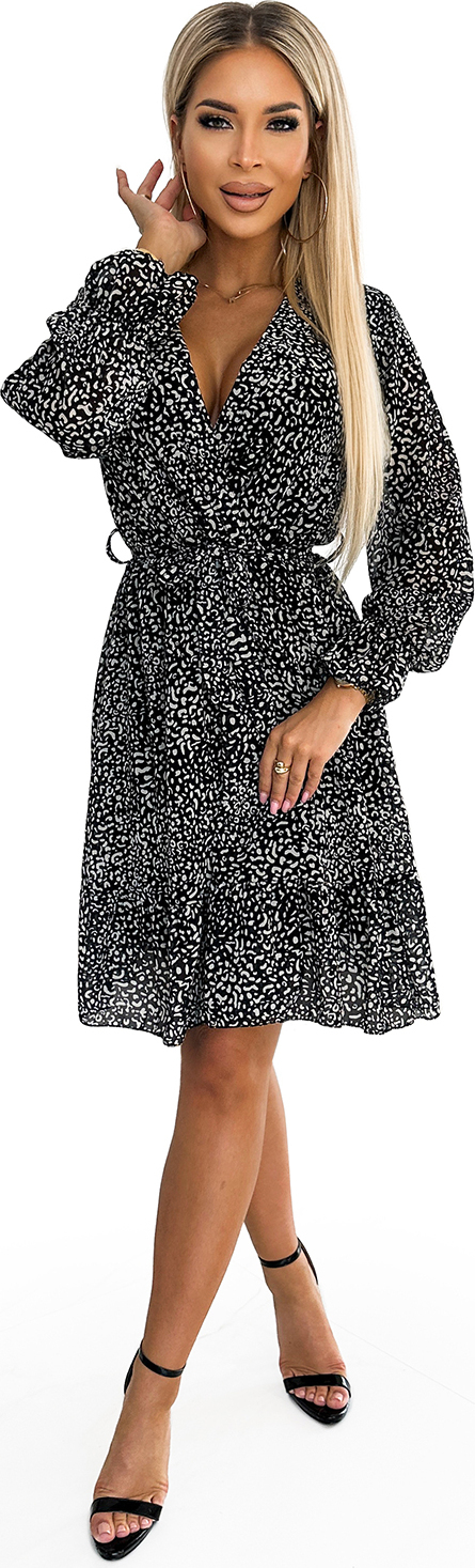 NUMOCO Čierno-biele šifónové vzorované šaty s hlbokým výstrihom 506-1 black-white