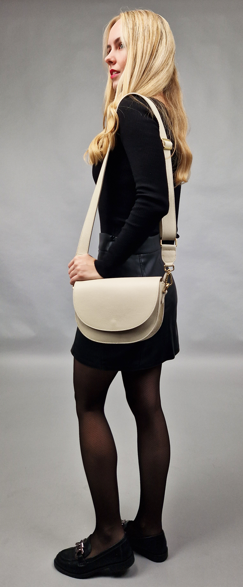 Ružová kožená talianska crossbody kabelka Ramona Fuxia s prídavným pruhom II NovaKabelka.sk