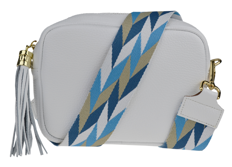 Biela kožená talianska crossbody kabelka Bala Bianca s prídavným pruhom II NovaKabelka.sk