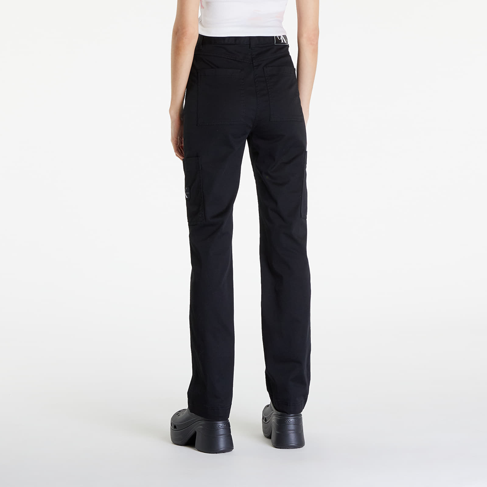 Kalhoty Calvin Klein Jeans Woven Label High Rise Straight Pant Black M