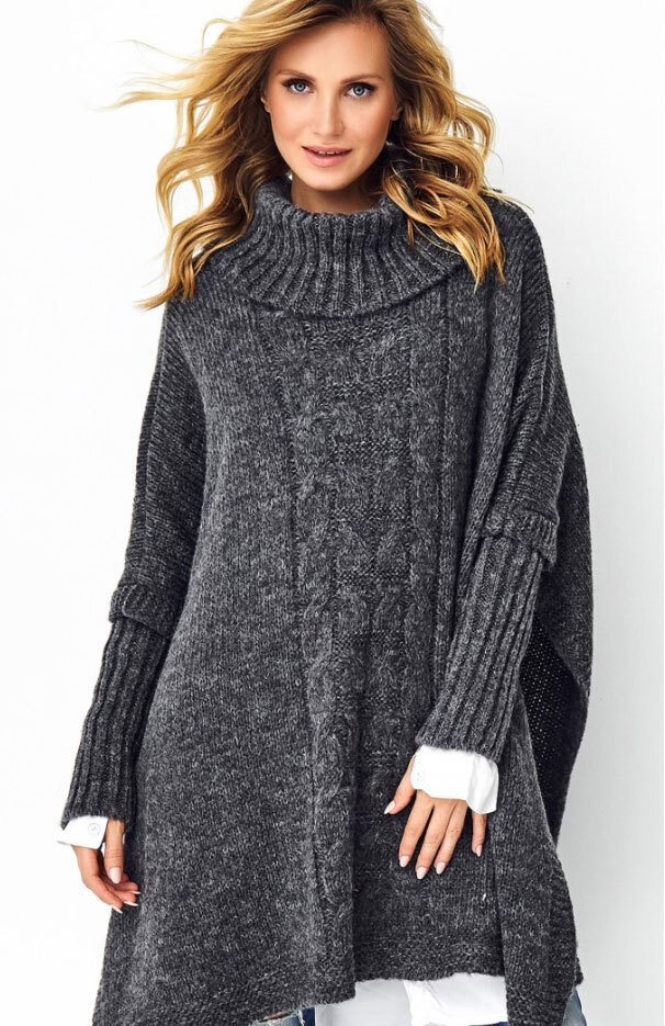 Fashionweek Pletené dámske pončo sveter s rolákom JK-LUNA