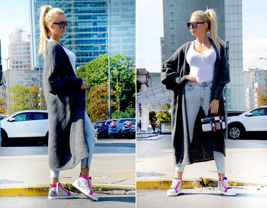 Fashionweek Dlhý vlnený cardigan, pletený kabát LEA