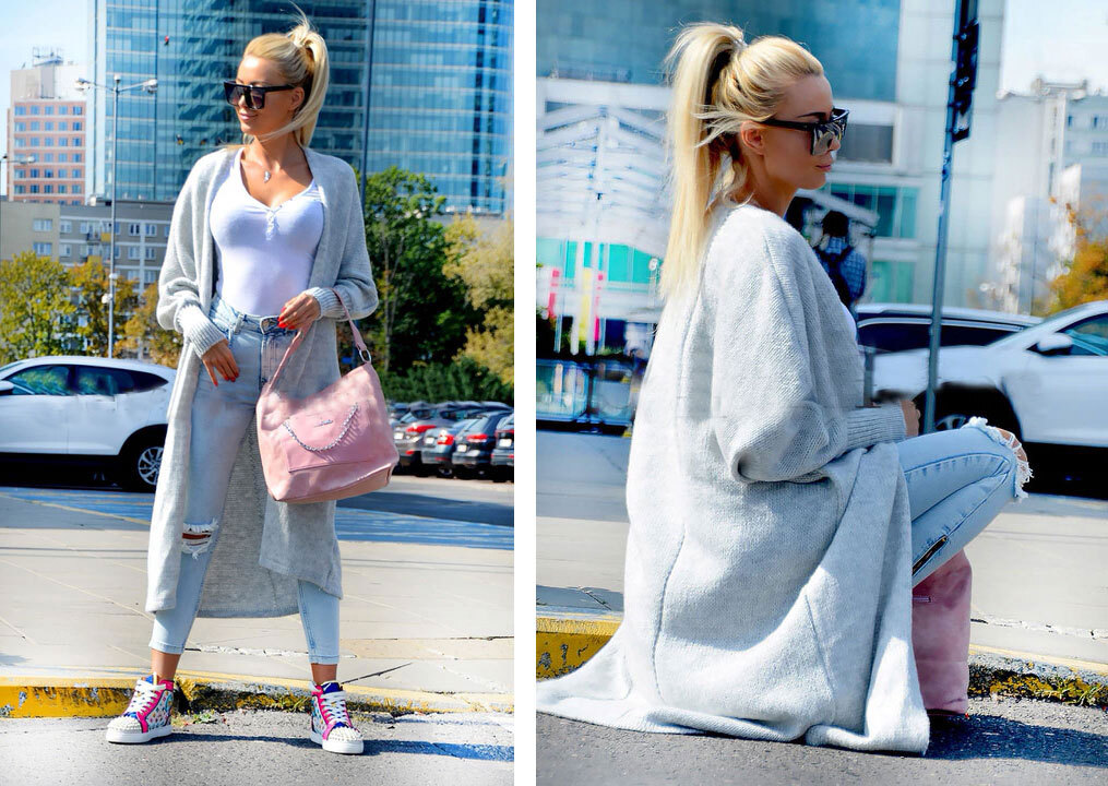 Fashionweek Dlhý vlnený cardigan, pletený kabát LEA