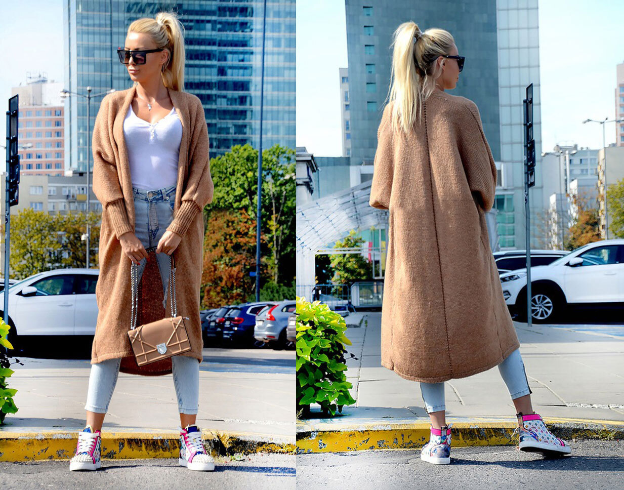 Fashionweek Dlhý vlnený cardigan, pletený kabát LEA