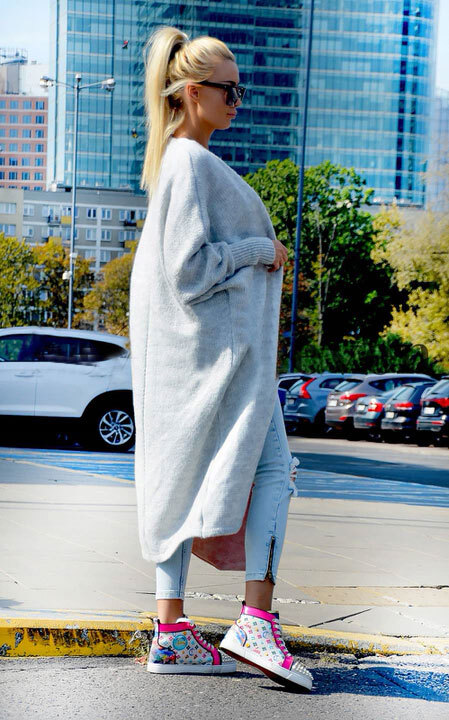 Fashionweek Dlhý vlnený cardigan, pletený kabát LEA