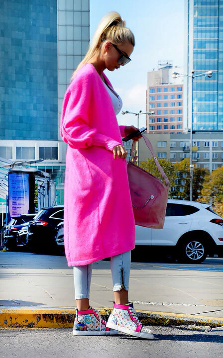 Fashionweek Dlhý vlnený cardigan, pletený kabát LEA