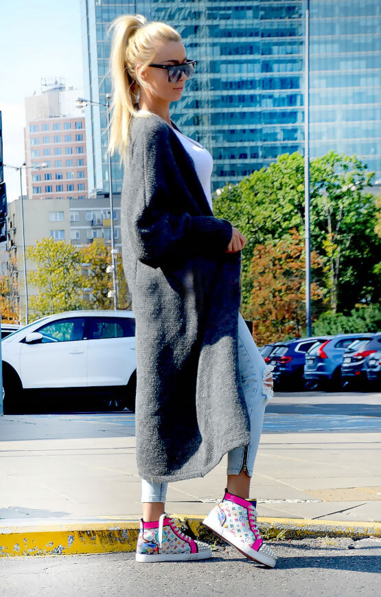 Fashionweek Dlhý vlnený cardigan, pletený kabát LEA