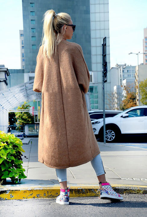 Fashionweek Dlhý vlnený cardigan, pletený kabát LEA