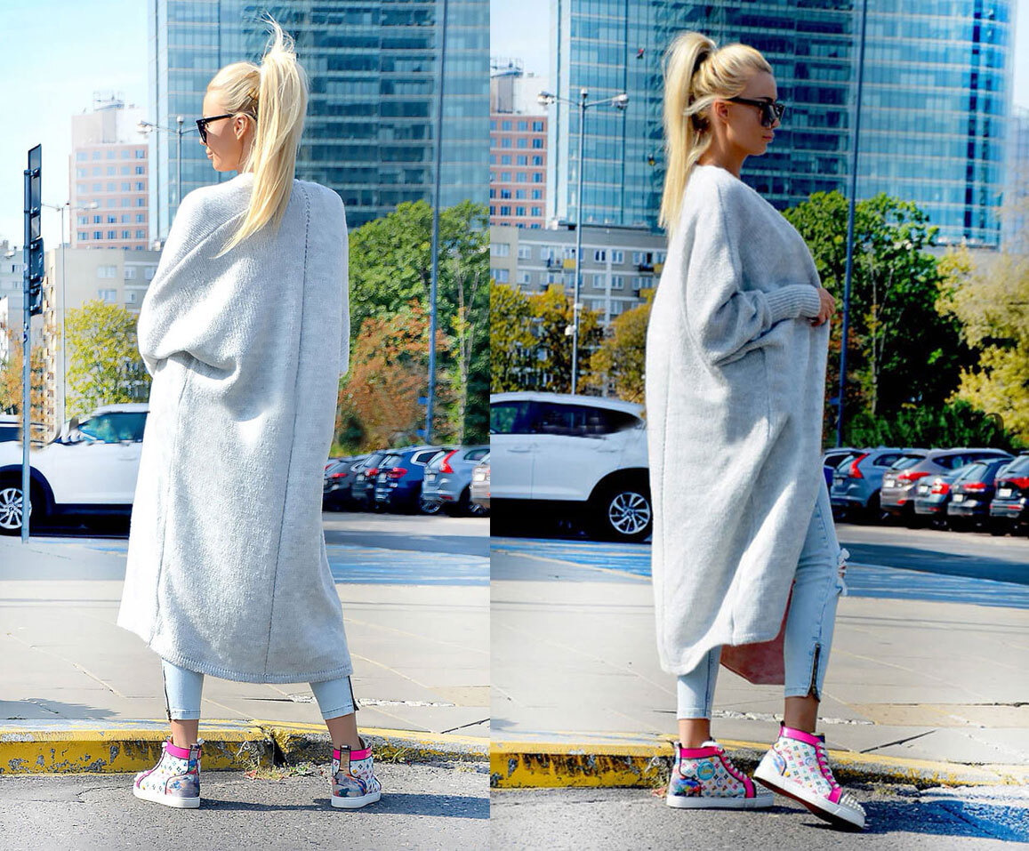 Fashionweek Dlhý vlnený cardigan, pletený kabát LEA