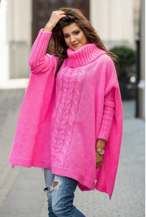 Fashionweek Pletené dámske pončo sveter s rolákom JK-LUNA