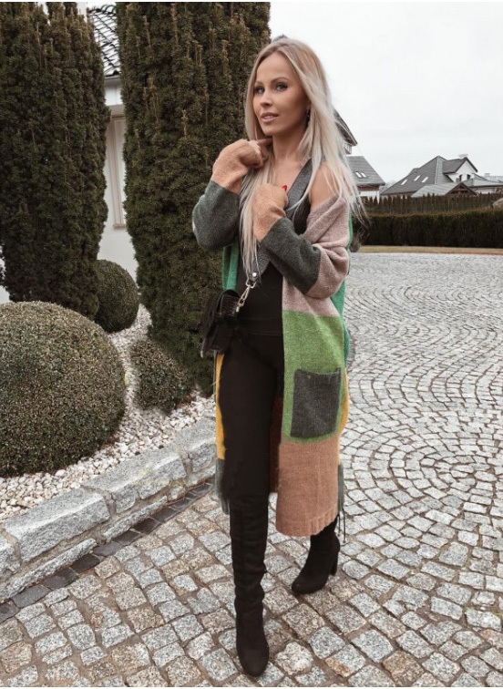 Fashionweek Dámsky farebný sveter kabát geometrické vzory SARA