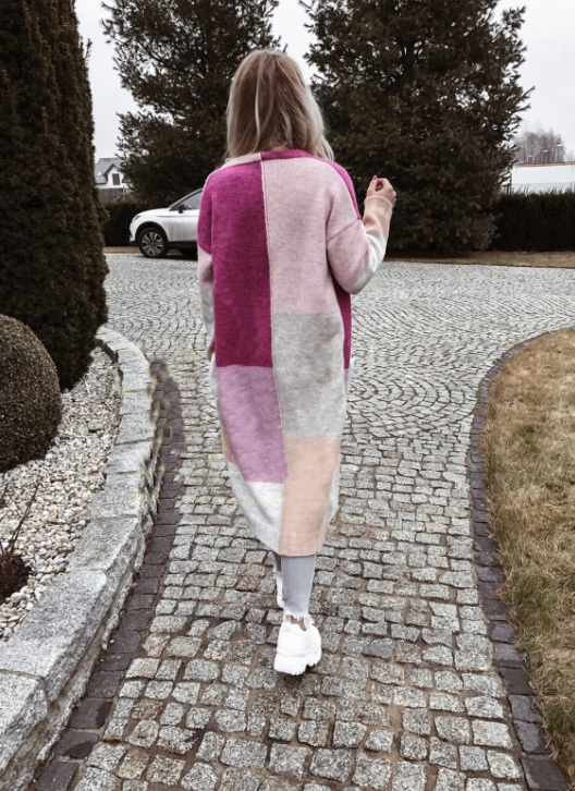 Fashionweek Dámsky farebný sveter kabát geometrické vzory SARA