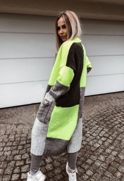 Fashionweek Dámsky farebný sveter kabát geometrické vzory SARA