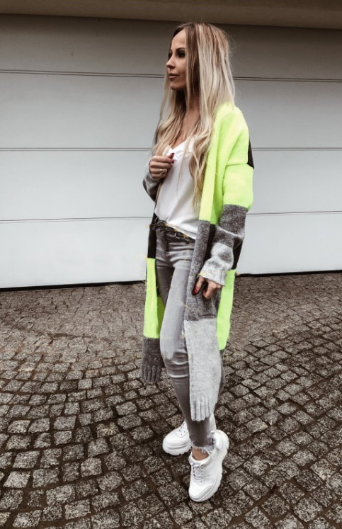 Fashionweek Dámsky farebný sveter kabát geometrické vzory SARA