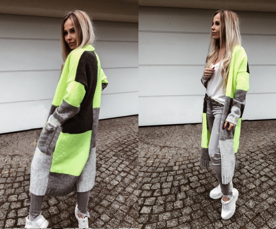 Fashionweek Dámsky farebný sveter kabát geometrické vzory SARA