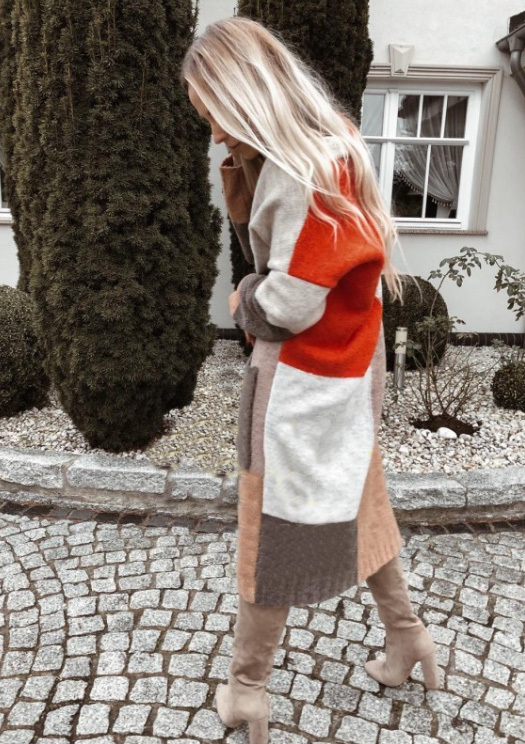 Fashionweek Dámsky farebný sveter kabát geometrické vzory SARA