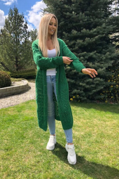 Fashionweek Krásny dlhý klasický azúrový sveter so zapínaním GABI