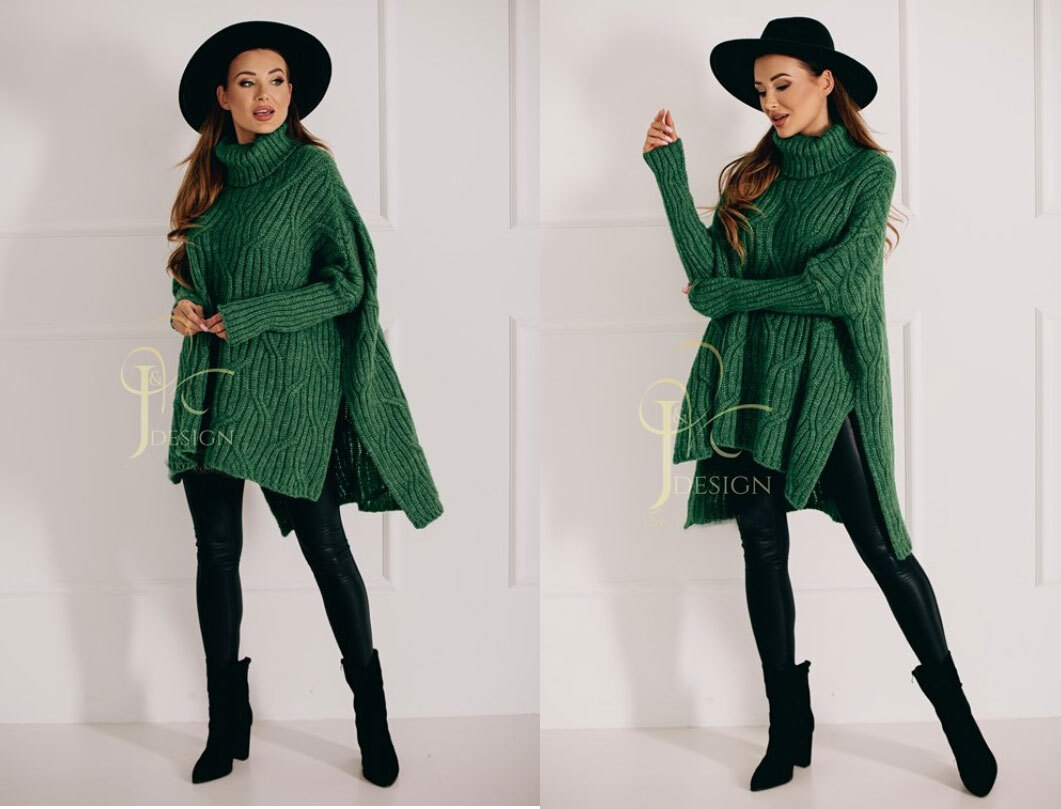 Fashionweek Luxusné pončo sveter, vlnený pletený kabát s teplým rolákom RITA