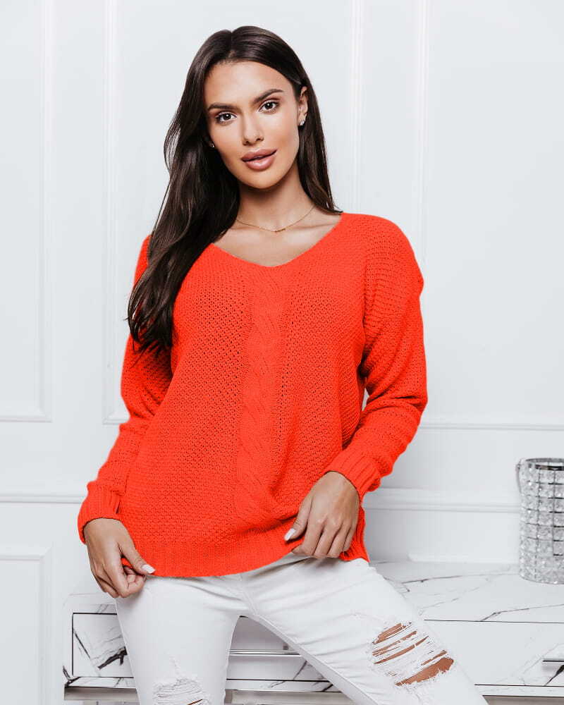 Fashionweek Luxusný sveter dámsky s výstrihom do V NB6482