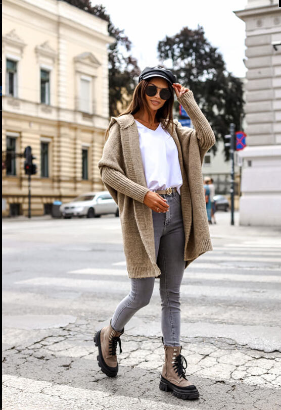 Fashionweek Dámsky luxusný pletený kabát, kardigan s kapucňou BETI