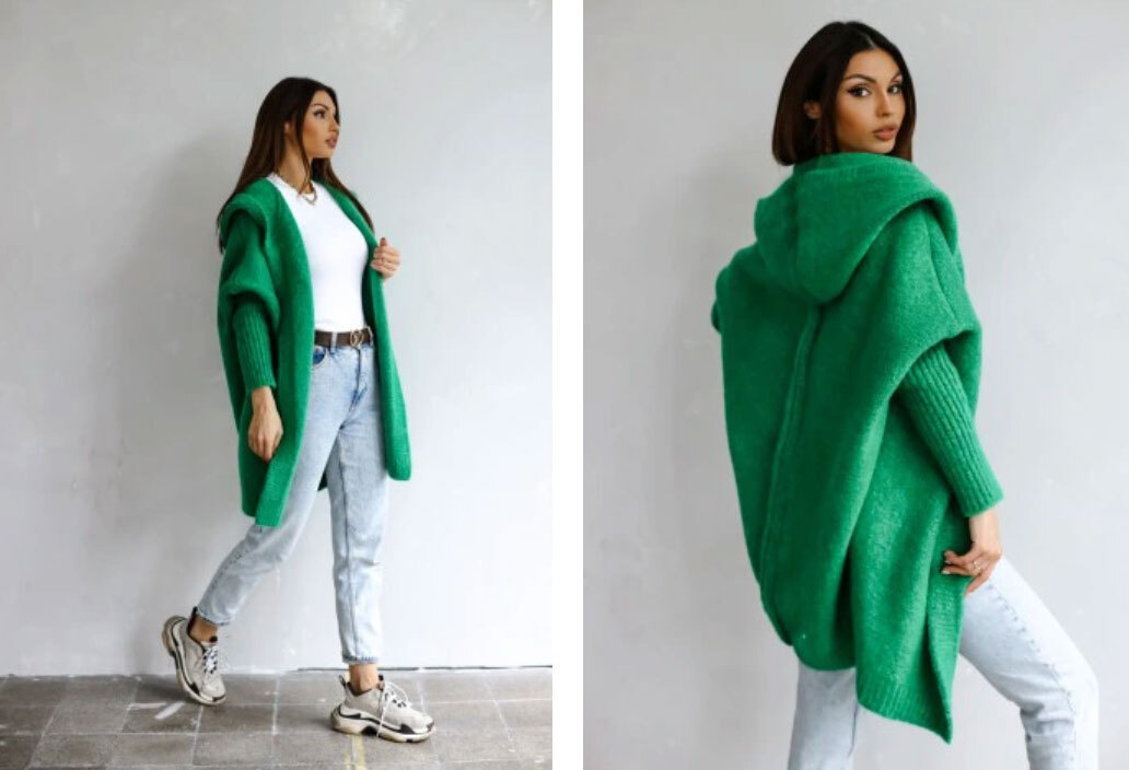 Fashionweek Dámsky luxusný pletený kabát, kardigan s kapucňou BETI