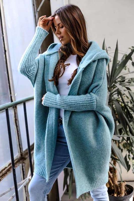 Fashionweek Dámsky luxusný pletený kabát, kardigan s kapucňou BETI