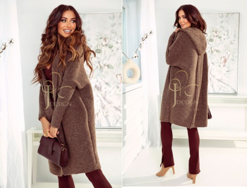 Fashionweek Dámsky luxusný pletený kabát, kardigan s kapucňou BETI