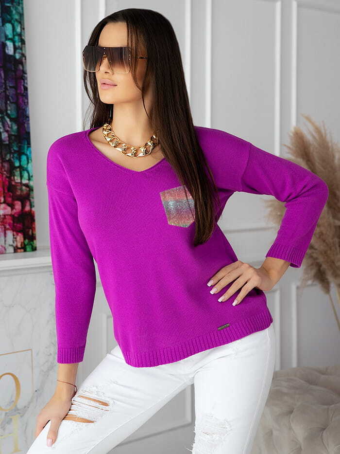 Fashionweek Dámsky mäkký ľahký voľný sveter lesklé vrecko NB10114