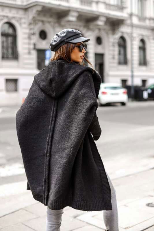 Fashionweek Dámsky luxusný pletený kabát, kardigan s kapucňou BETI