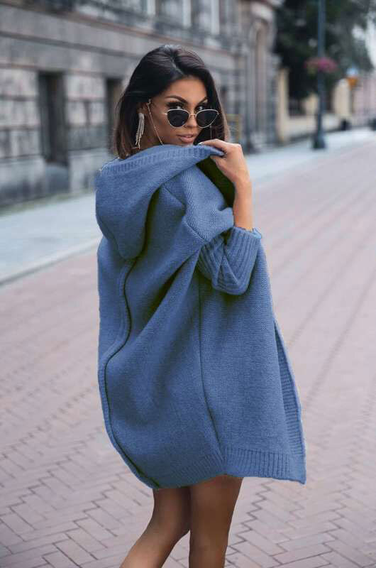 Fashionweek Dámsky luxusný pletený kabát, kardigan s kapucňou BETI