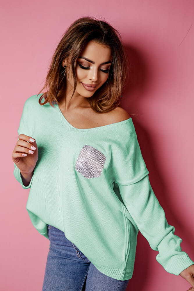 Fashionweek Dámsky mäkký ľahký voľný sveter lesklé vrecko NB10114