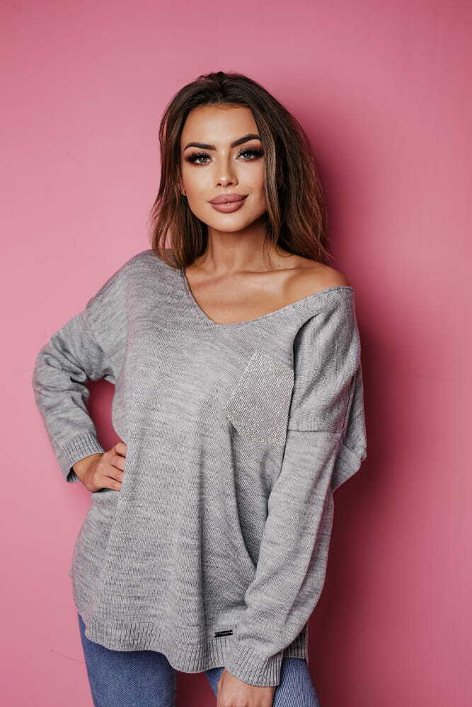 Fashionweek Dámsky mäkký ľahký voľný sveter lesklé vrecko NB10114