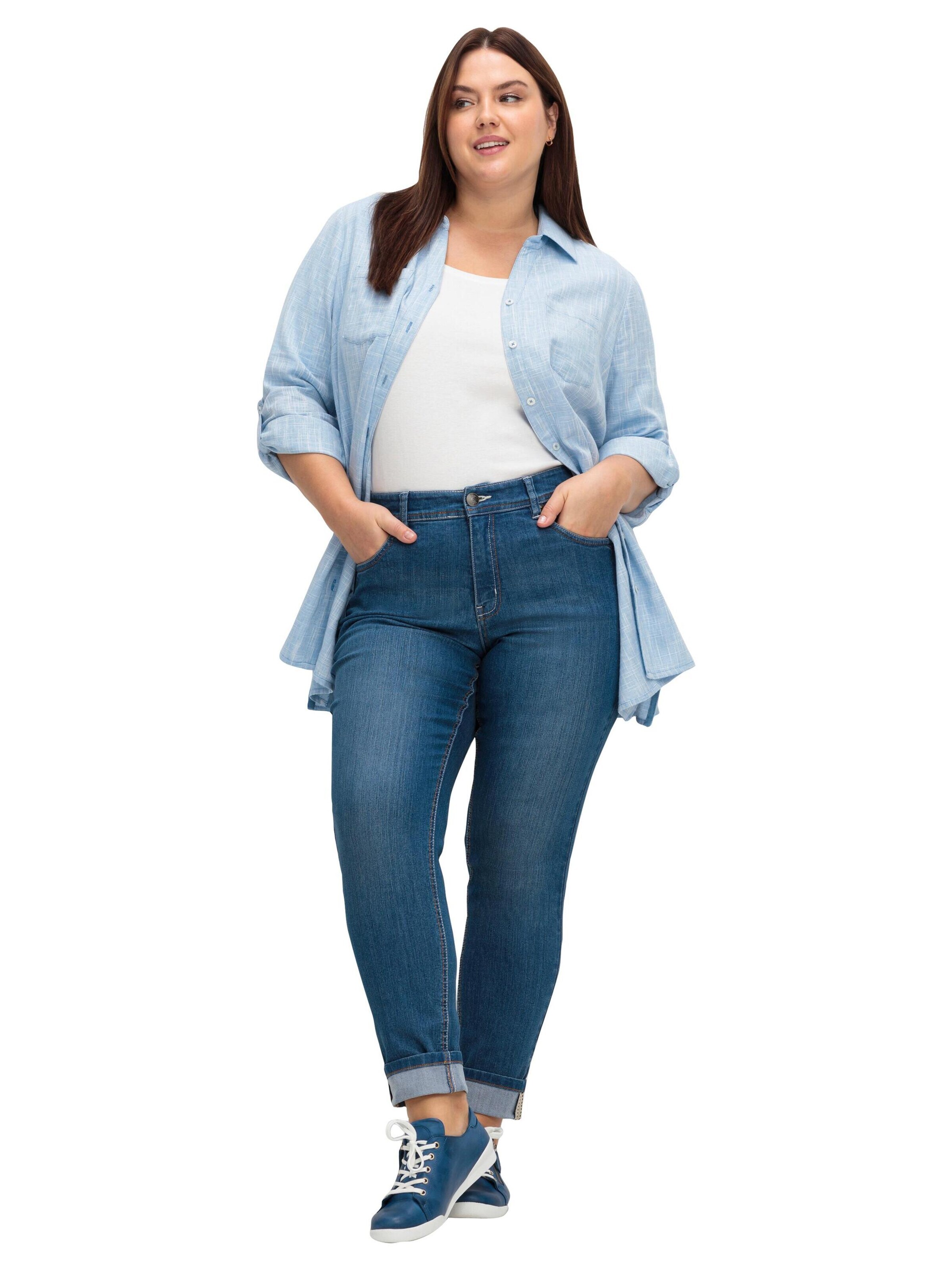 SHEEGO Džínsy enciánová