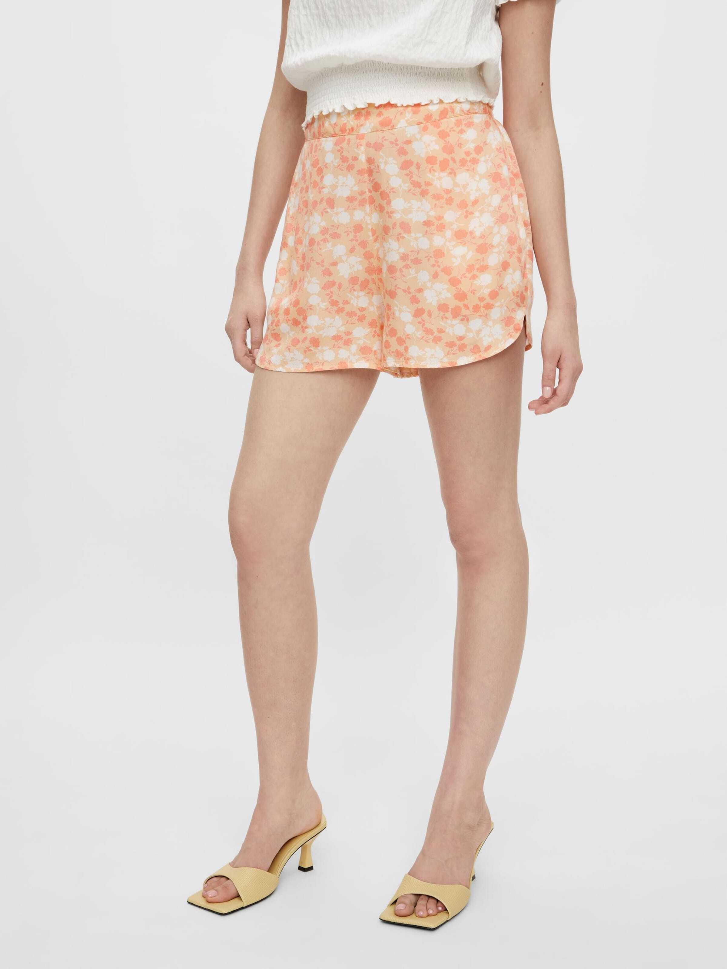 PIECES Nohavice 'Nya' krémová / marhuľová / biela