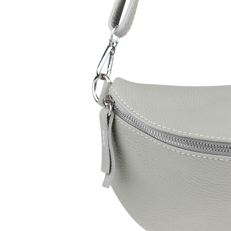 Sivá kožená talianska crossbody kabelka Reni Grande Grigia Nuvole s prídavným pruhom III NovaKabelka.sk