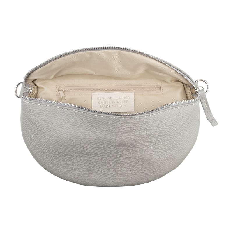 Sivá kožená talianska crossbody kabelka Reni Grande Grigia Nuvole s prídavným pruhom III NovaKabelka.sk