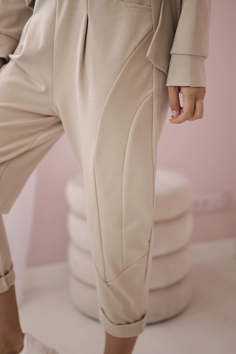 K-Fashion Punto Milano Zimný set mikina + nohavice béžová