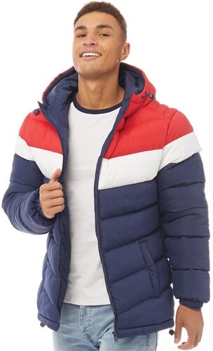 tri colour puffer jacket