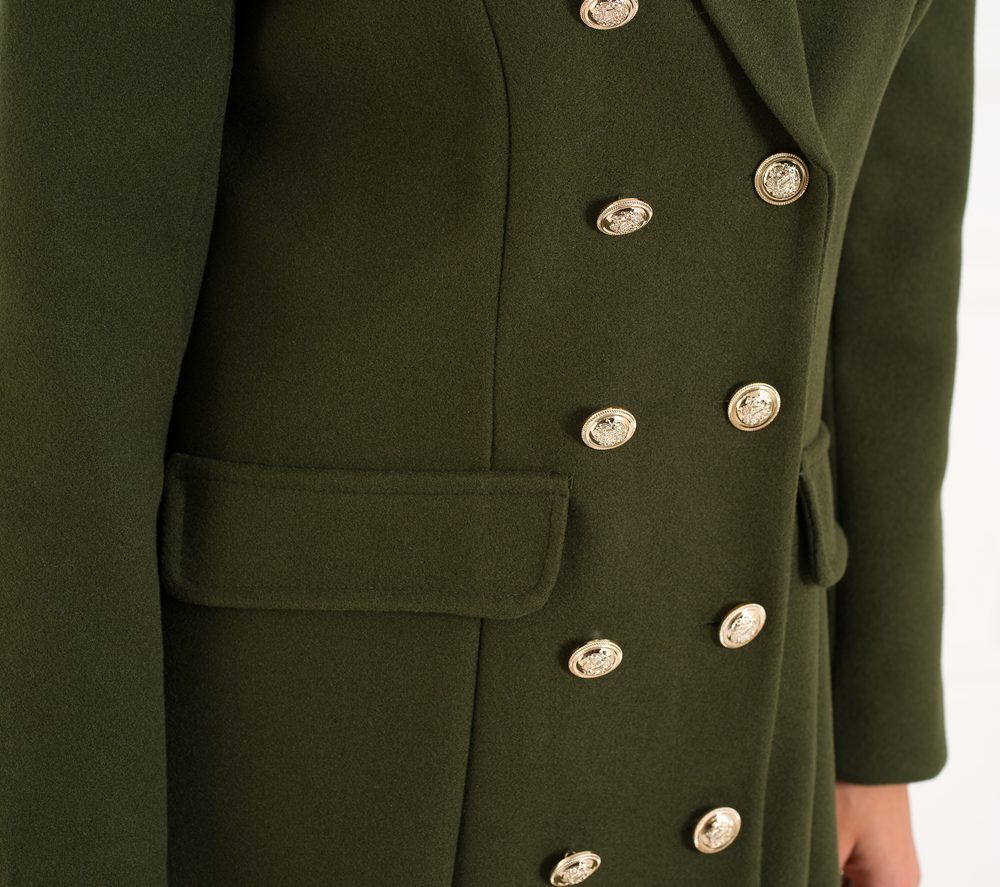 CIUSA SEMPLICE Dámsky kabát so zlatými gombíkmi tmavo zelená