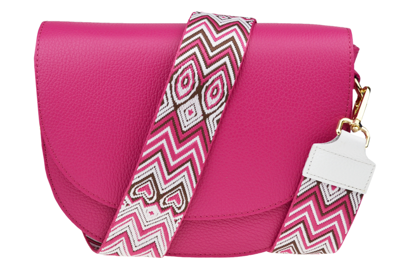 Ružová kožená talianska crossbody kabelka Ramona Fuxia s prídavným pruhom II NovaKabelka.sk